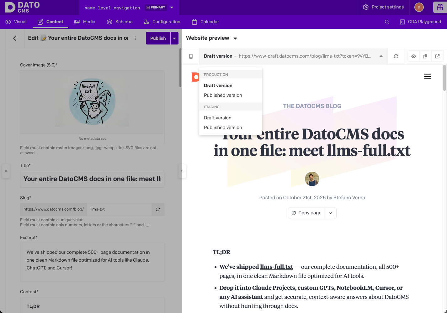 Full Preview Sidebar with Multiple Links